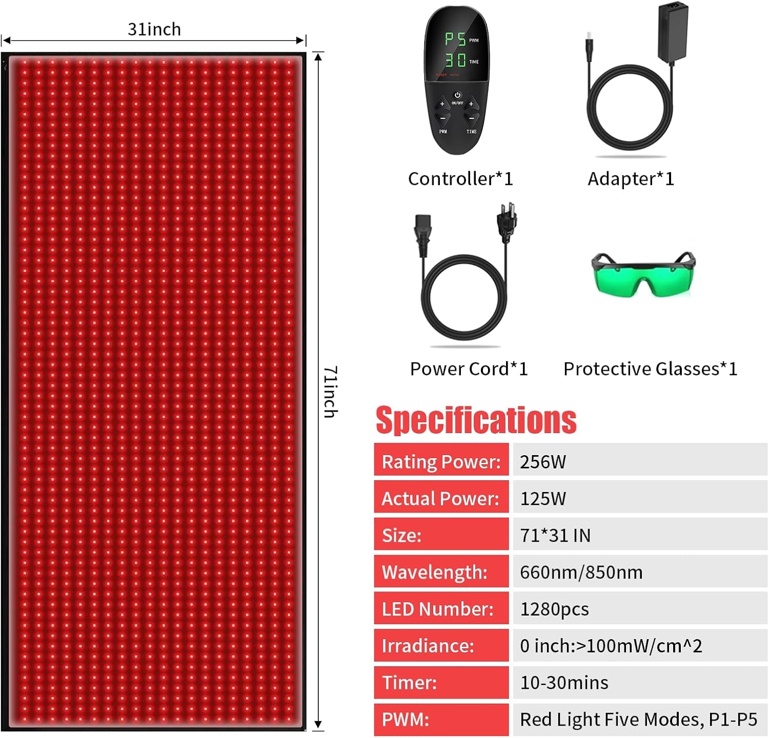 Red Light Therapy Mat for Body Pain Relief,Red Light Therapy Blanket 1280 Leds Red near Infrared 660Nm 850Nm Full Body Pad, 71"X 31" Large Red Light Therapy Pad