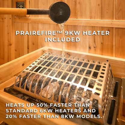 Backyard Discovery Lennon 4-6 Person Traditional Cedar Outdoor Cube Sauna with Porch, Electric Sauna Heater, Sauna Rocks, Dry Heat, Steam Sauna, LED Lights, Wi-Fi Control, Sauna Accessories