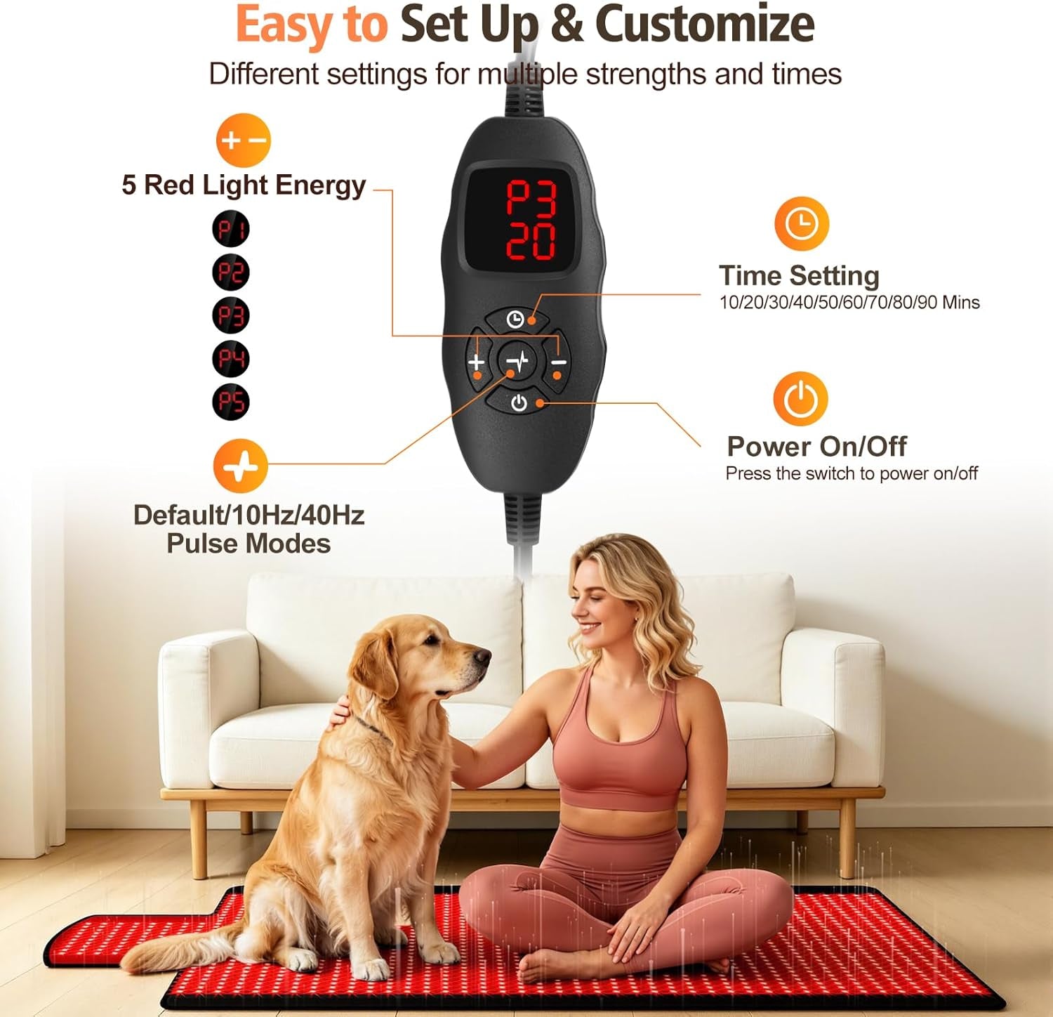 Red Light Therapy Mat for Full Body, Red Light Therapy Blanket, 2 in 1 Leds (660Nm & 850Nm) for Home Use, 3 Modes & Adjustable Timer, 76.8'' X 33.4''