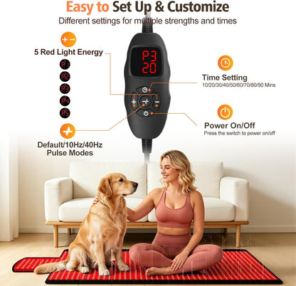 Red Light Therapy Mat for Full Body, Red Light Therapy Blanket, 2 in 1 Leds (660Nm & 850Nm) for Home Use, 3 Modes & Adjustable Timer, 76.8'' X 33.4''