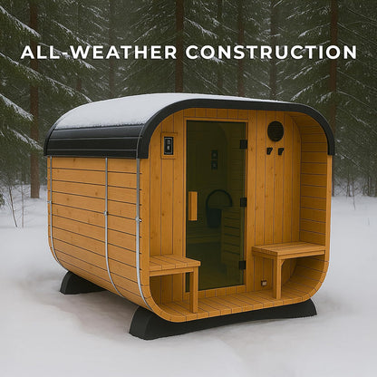 Backyard Discovery Lennon 4-6 Person Traditional Cedar Outdoor Cube Sauna with Porch, Electric Sauna Heater, Sauna Rocks, Dry Heat, Steam Sauna, LED Lights, Wi-Fi Control, Sauna Accessories