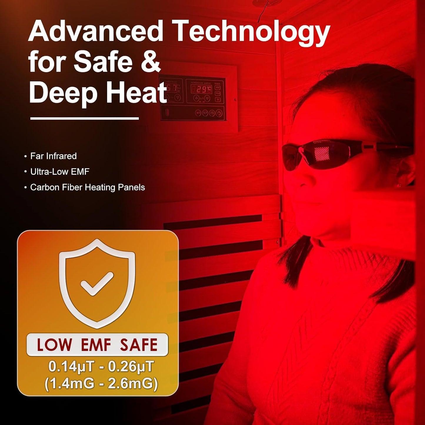Infrared Sauna with Fda-Certified Red Light Therapy 660Nm & 850Nm | Full Spectrum, 1.4 Mg Ultra Low EMF, Fast Heat-Up, Canadian Hemlock, 7 PCS Carbon Fiber Heaters, Easy Assembly, 1170W 110V