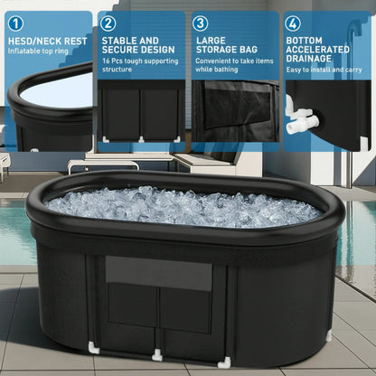 110-Gallon Oval Ice Bath Tub with Storage Bag, Multi-Layered Portable Cold Plunge Tub with Cover, Drop-In Bathtub Foldable for Athletes, Home Gym, Outdoor Use