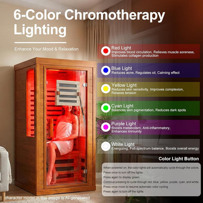 Infrared Sauna with Fda-Certified Red Light Therapy 660Nm & 850Nm | Full Spectrum, 1.4 Mg Ultra Low EMF, Fast Heat-Up, Canadian Hemlock, 7 PCS Carbon Fiber Heaters, Easy Assembly, 1170W 110V