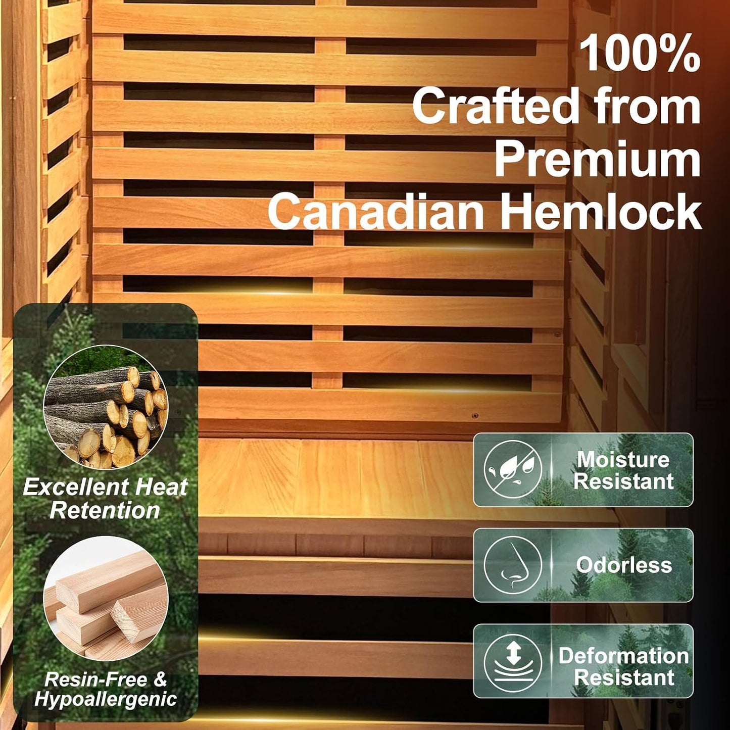 Infrared Sauna with Fda-Certified Red Light Therapy 660Nm & 850Nm | Full Spectrum, 1.4 Mg Ultra Low EMF, Fast Heat-Up, Canadian Hemlock, 7 PCS Carbon Fiber Heaters, Easy Assembly, 1170W 110V