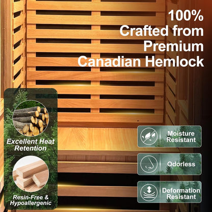 Infrared Sauna with Fda-Certified Red Light Therapy 660Nm & 850Nm | Full Spectrum, 1.4 Mg Ultra Low EMF, Fast Heat-Up, Canadian Hemlock, 7 PCS Carbon Fiber Heaters, Easy Assembly, 1170W 110V