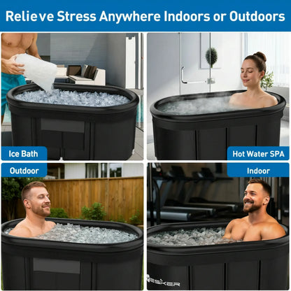 110-Gallon Oval Ice Bath Tub with Storage Bag, Multi-Layered Portable Cold Plunge Tub with Cover, Drop-In Bathtub Foldable for Athletes, Home Gym, Outdoor Use