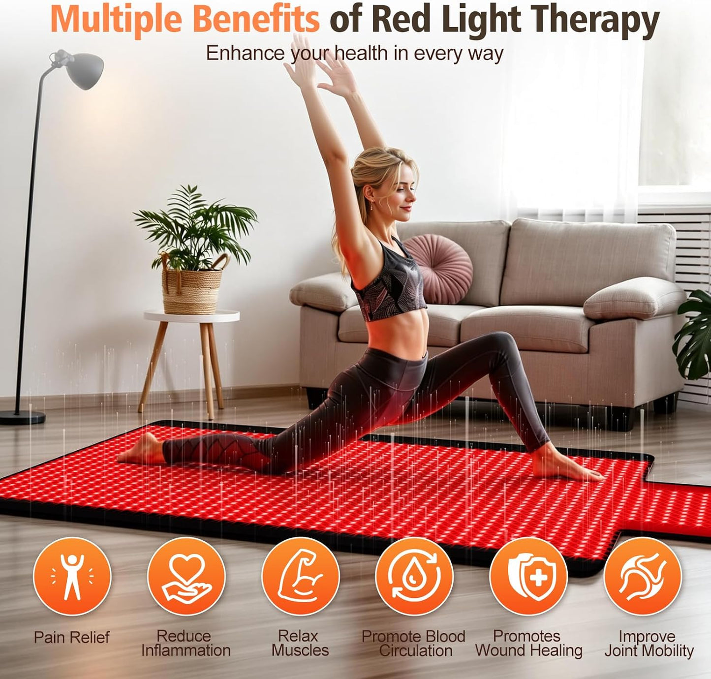 Red Light Therapy Mat for Full Body, Red Light Therapy Blanket, 2 in 1 Leds (660Nm & 850Nm) for Home Use, 3 Modes & Adjustable Timer, 76.8'' X 33.4''