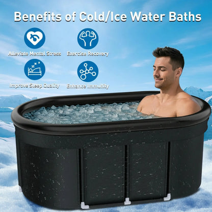 110-Gallon Oval Ice Bath Tub with Storage Bag, Multi-Layered Portable Cold Plunge Tub with Cover, Drop-In Bathtub Foldable for Athletes, Home Gym, Outdoor Use