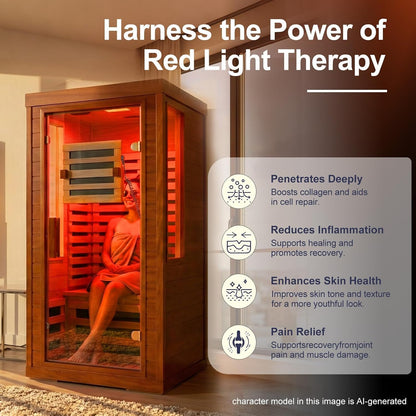 Infrared Sauna with Fda-Certified Red Light Therapy 660Nm & 850Nm | Full Spectrum, 1.4 Mg Ultra Low EMF, Fast Heat-Up, Canadian Hemlock, 7 PCS Carbon Fiber Heaters, Easy Assembly, 1170W 110V
