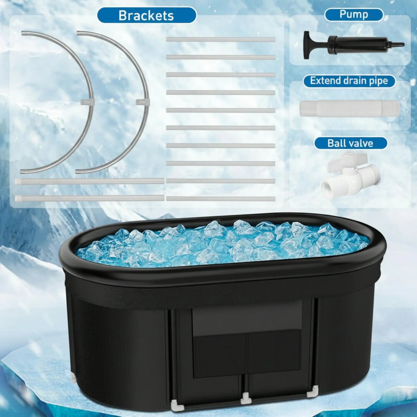 110-Gallon Oval Ice Bath Tub with Storage Bag, Multi-Layered Portable Cold Plunge Tub with Cover, Drop-In Bathtub Foldable for Athletes, Home Gym, Outdoor Use