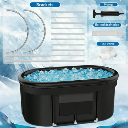 110-Gallon Oval Ice Bath Tub with Storage Bag, Multi-Layered Portable Cold Plunge Tub with Cover, Drop-In Bathtub Foldable for Athletes, Home Gym, Outdoor Use