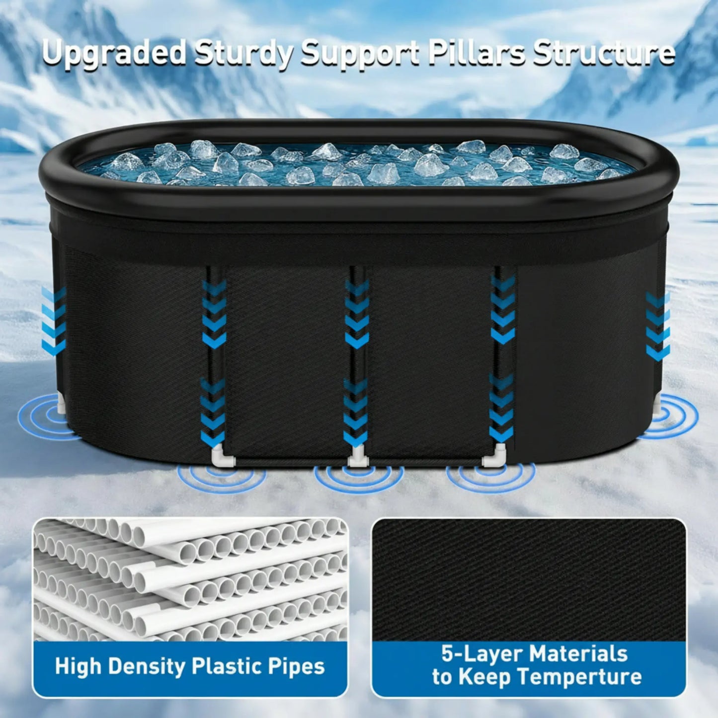 110-Gallon Oval Ice Bath Tub with Storage Bag, Multi-Layered Portable Cold Plunge Tub with Cover, Drop-In Bathtub Foldable for Athletes, Home Gym, Outdoor Use