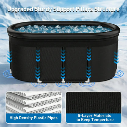 110-Gallon Oval Ice Bath Tub with Storage Bag, Multi-Layered Portable Cold Plunge Tub with Cover, Drop-In Bathtub Foldable for Athletes, Home Gym, Outdoor Use