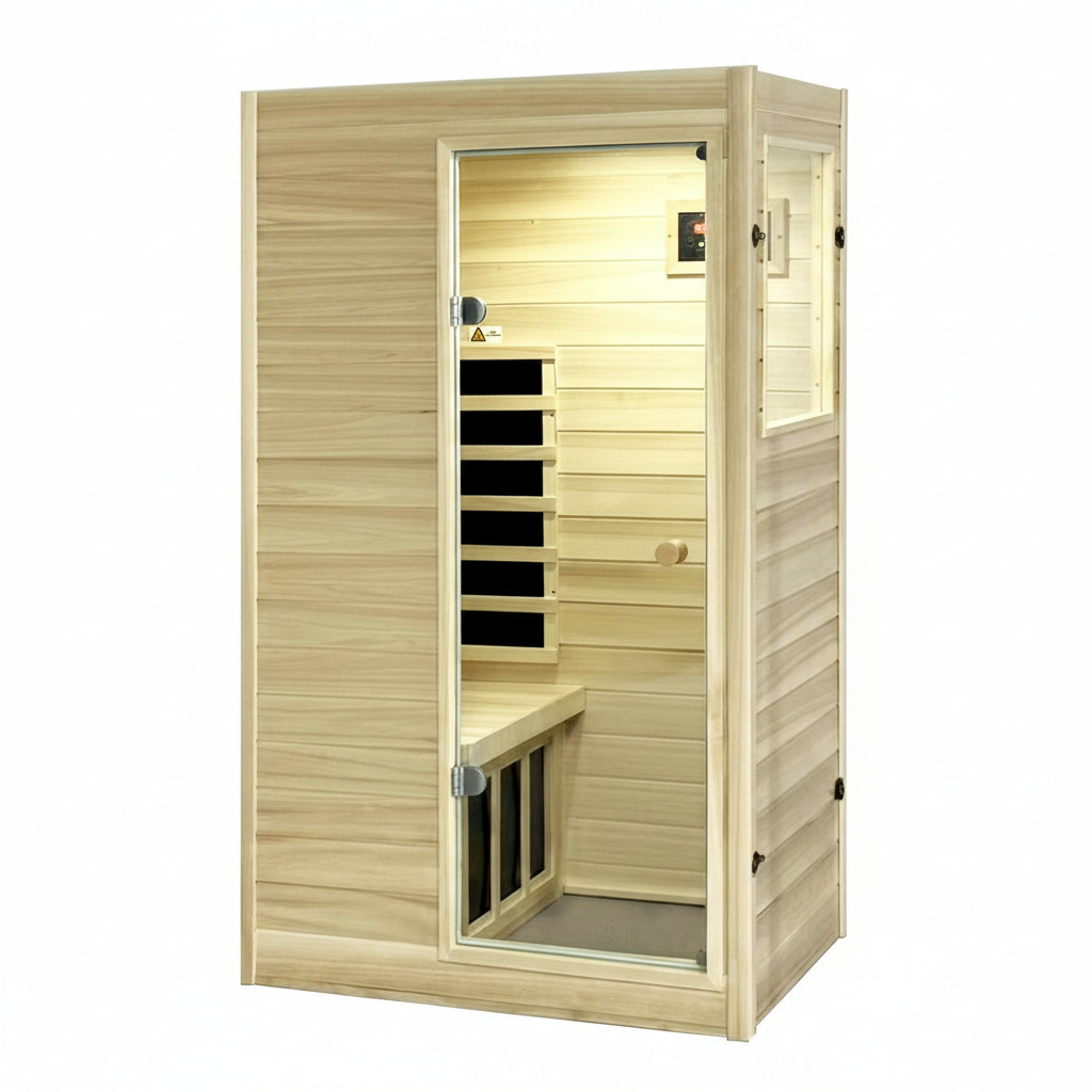 Far Infrared Sauna European Aspen Wood 1 Person Infrared Sauna for Home 905W Low EMF Mini Indoor Sauna with Bluetooth Speakers, Right Door